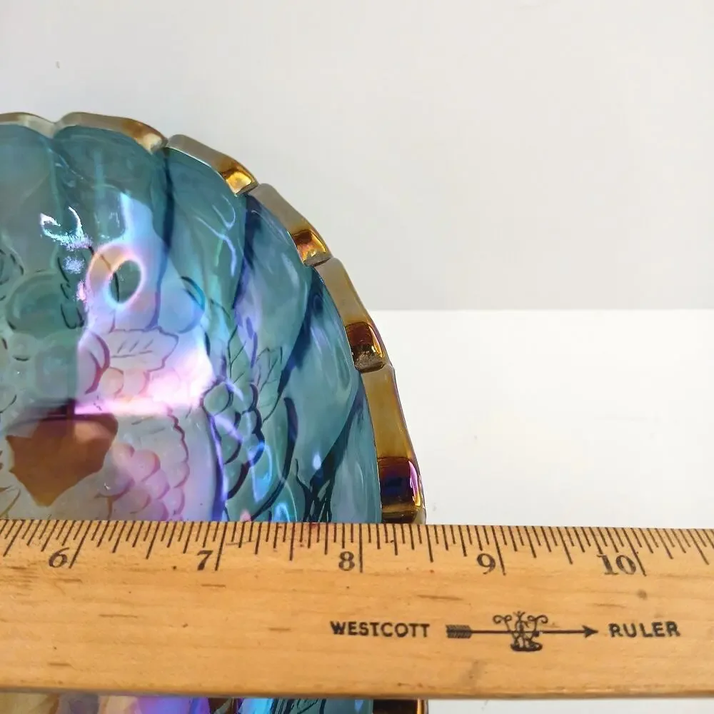 Vintage Iridescent Carnival Glass Bowl Gold Rim Decorative Footed Fruit Bowl